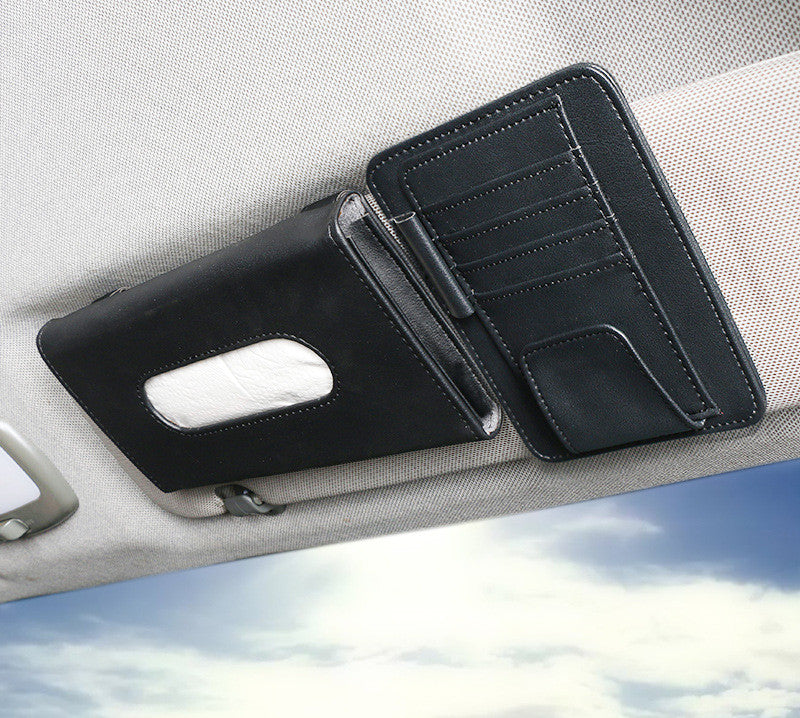 Kreative Auto-Sonnenblende Taschentuchbox mit Rechnungsmappe Kartenfach Kartenhalter Auto-Hängend Schiebedach Serviettentasche