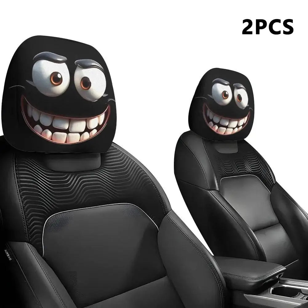 2 Stück Smiley-Gesicht Bedruckte Auto-Kissenbezüge Weich Bequem Dekorative Kissenhülle Auto-Sitz Kopfstütze Waschbar Polyester-Stoff