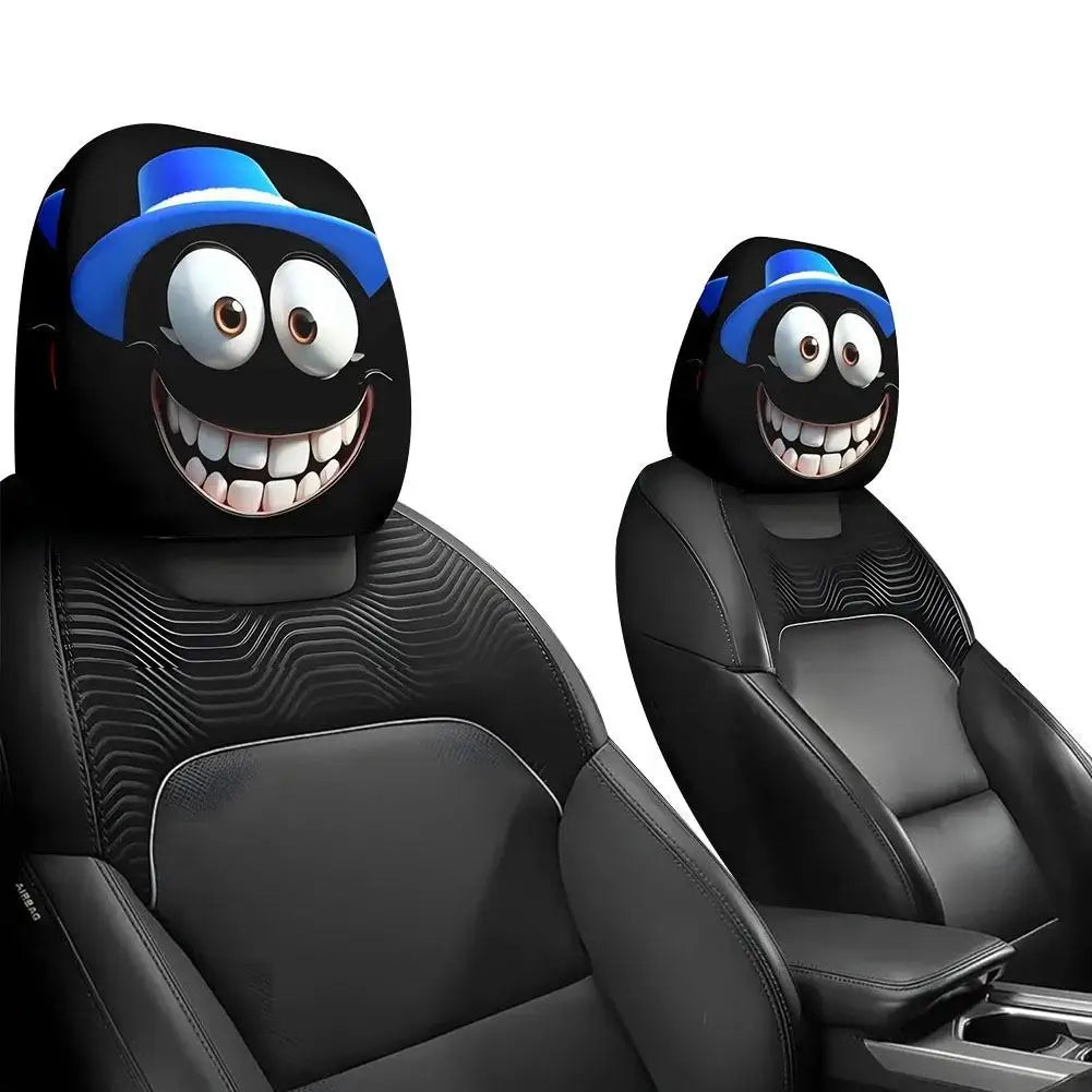 2 Stück Smiley-Gesicht Bedruckte Auto-Kissenbezüge Weich Bequem Dekorative Kissenhülle Auto-Sitz Kopfstütze Waschbar Polyester-Stoff