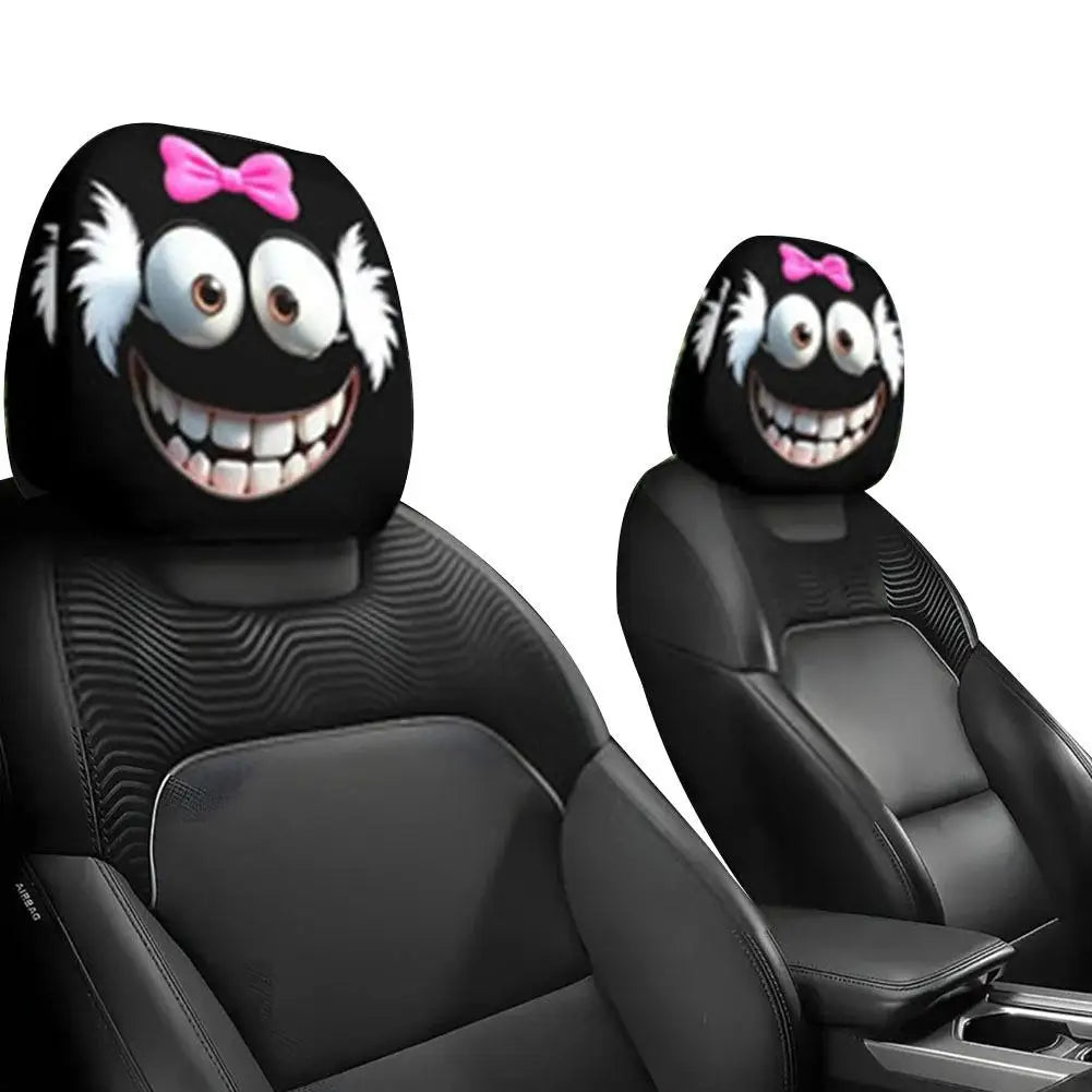 2 Stück Smiley-Gesicht Bedruckte Auto-Kissenbezüge Weich Bequem Dekorative Kissenhülle Auto-Sitz Kopfstütze Waschbar Polyester-Stoff