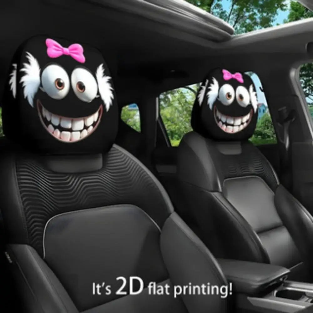 2 Stück Smiley-Gesicht Bedruckte Auto-Kissenbezüge Weich Bequem Dekorative Kissenhülle Auto-Sitz Kopfstütze Waschbar Polyester-Stoff