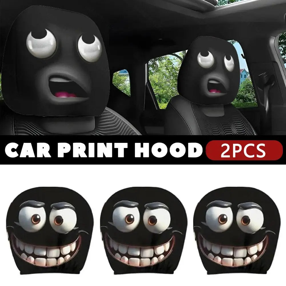 2 Stück Smiley-Gesicht Bedruckte Auto-Kissenbezüge Weich Bequem Dekorative Kissenhülle Auto-Sitz Kopfstütze Waschbar Polyester-Stoff