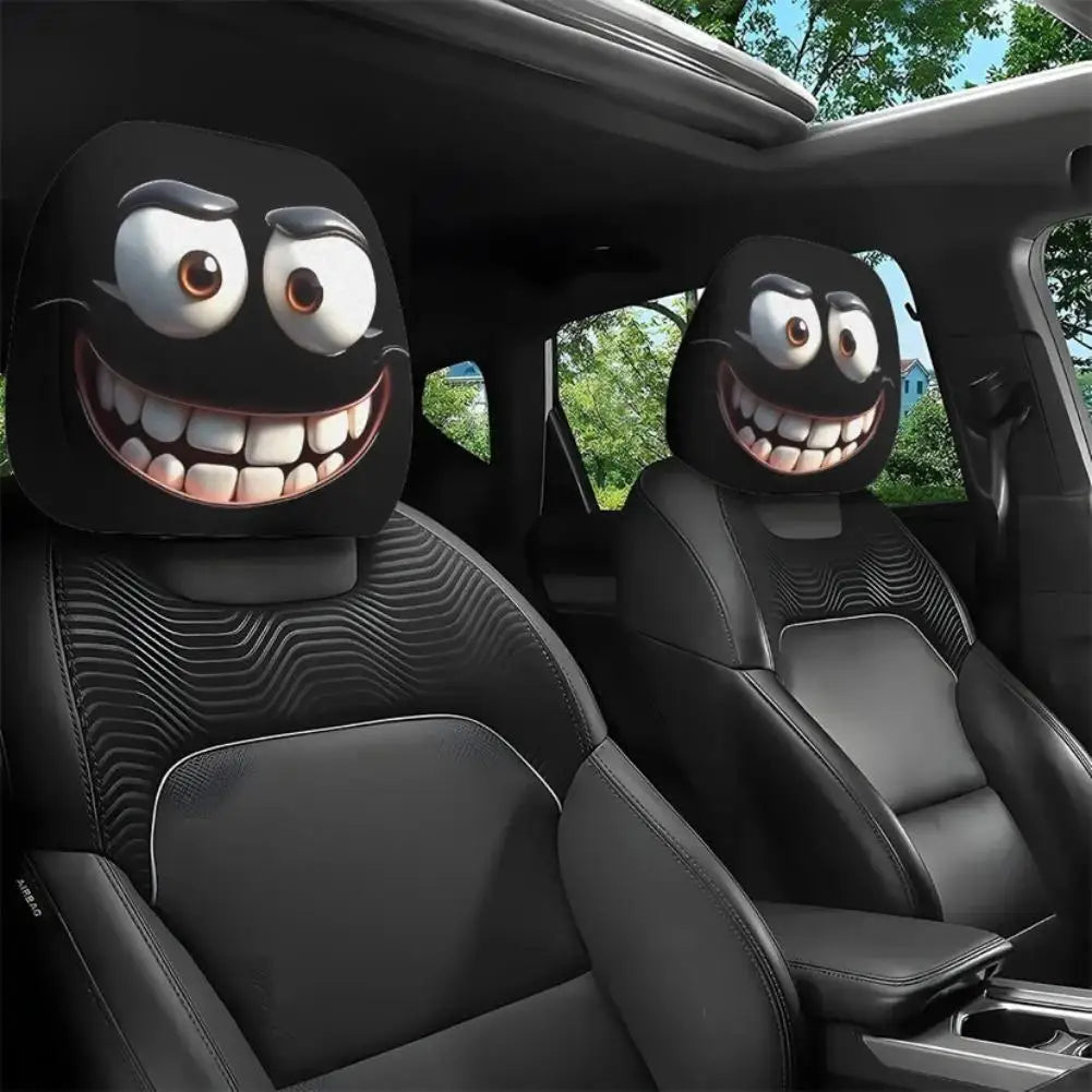 2 Stück Smiley-Gesicht Bedruckte Auto-Kissenbezüge Weich Bequem Dekorative Kissenhülle Auto-Sitz Kopfstütze Waschbar Polyester-Stoff